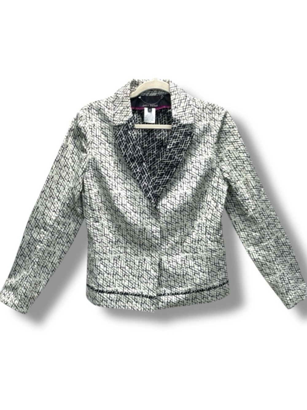 Lida Baday Abstract Snap Front Jacket Black White Size 10 Structured